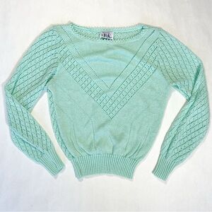 Vintage Mint Green Open Knit Pointelle Sweater
